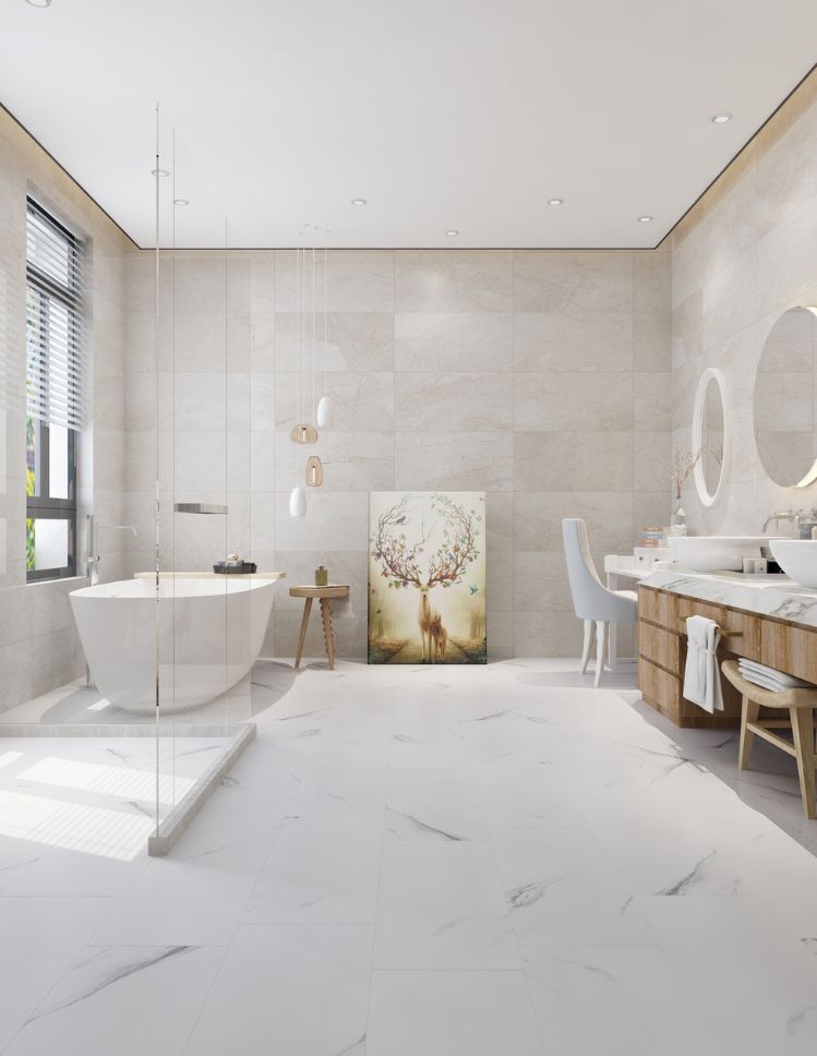 LVT floors in a bright Abbotsford BC bathroom