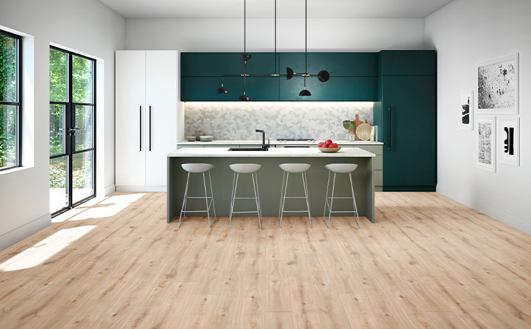 wood look laminate flooring in kitchen